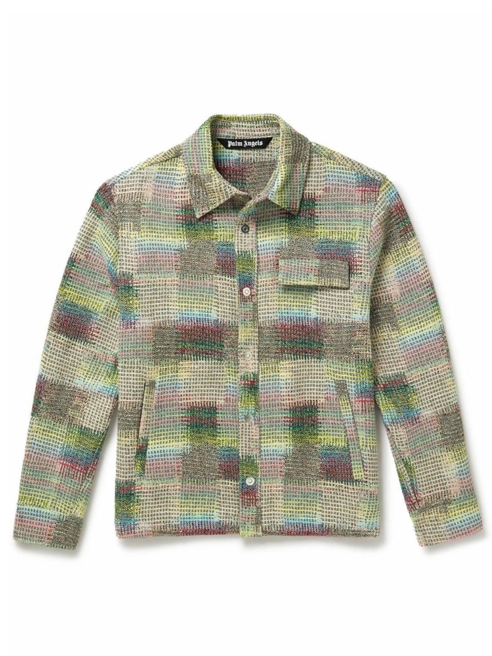 Palm Angels Logo-Print Checked Cotton-Blend Twill Overshirt Green Men’s L